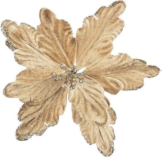 DuHouse 7Pcs Poinsettia Flowers Picks Artificial Glitter Poinsettia Flowers