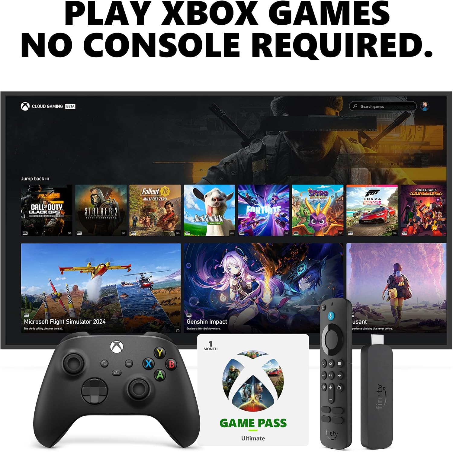 Amazon Fire TV Stick 4K + Xbox Carbon Black Controller + 1 Month Game Pass Ultimate