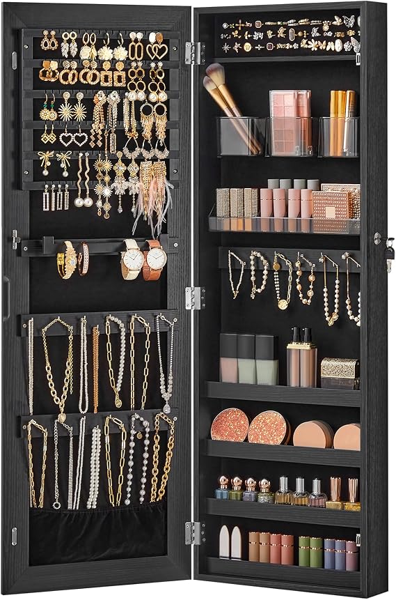 SONGMICS Mirror Jewelry Cabinet Armoire, Wall or Door Mounted, Lockable