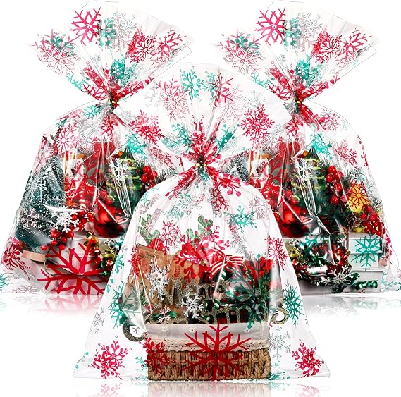 Cholemy 30 Pcs Large Christmas Cellophane Gifts Basket Bags 19.7" x 27.6"