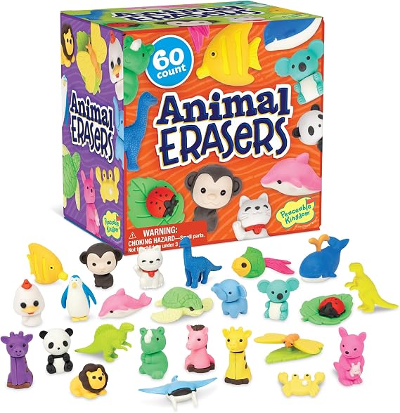 Peaceable Kingdom 60 Animal Erasers for Kids Party Favor Pack | 60 ready-to-give favors for the whole class.