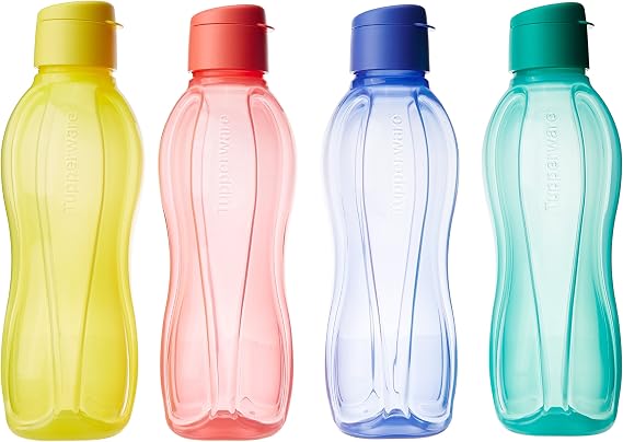 Tupperware Fliptop Bottle Set (NEW), 1 Litre, Set of 4, Multicolour