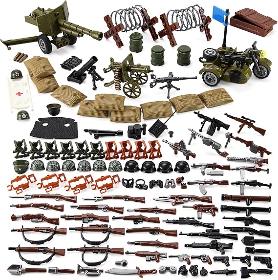 WW2 Weapon Set Military Toy Kit for Soldier Figures Model Pack Army Equipment Pieces Compatible with Major Brands