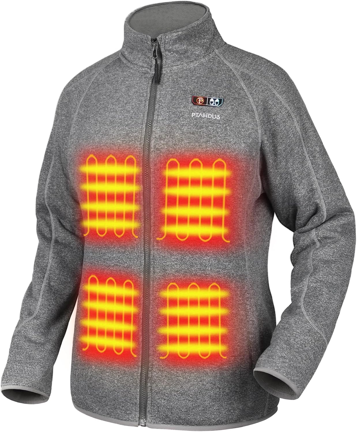 PTAHDUS Womens Heated Fleece Jacket 5 Heat Zones Battery Pack Included, with Hand Warmer Pocket for Outdoor