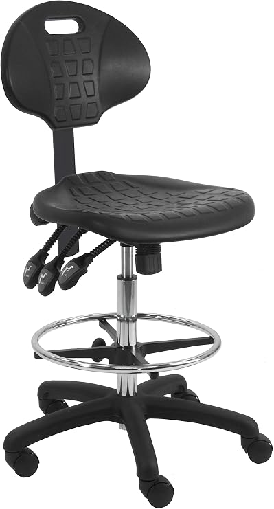 BenchPro Deluxe Chrome & Firm Polyurethane Foam Chair with 18 Adjustable Footring, 3 Lever Control, 21"-31" Height Adjustment and 450 lbs Capacity.