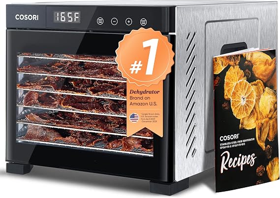 Cosori Food Dehydrator, 6 Stainless Steel Trays with 6.5 ft2 Drying Space