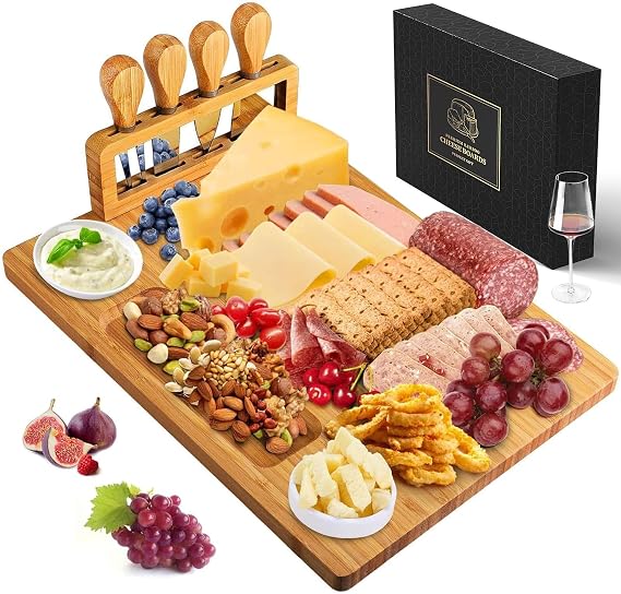 Bamboo Charcuterie Board Set with 4 Cheese Knives, Serving Platter