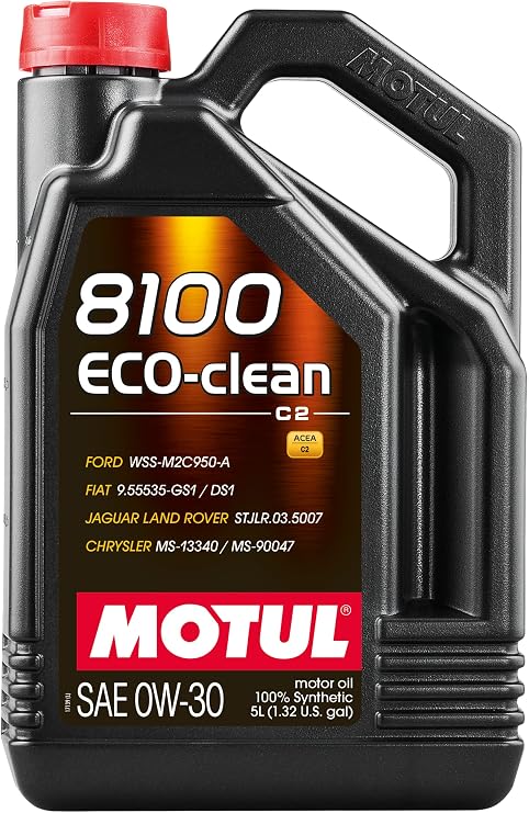 Motul 8100 ECO-clean 0W-30 Motor Oil 100% Synthetic Engine Oil, ACEA C2 Mid SAPS, Low Emissions Formula, for Modern Engines with DPF & Catalytic Converters 5 Liter