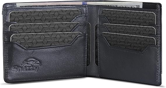 Genuine Leather Mens Wallet - RFID Blocking Credit Card Holder - 8 Cards Slot,1 Banknote Pocket, Minimalist Money Organiser, Slim Wallets for Men UK Black