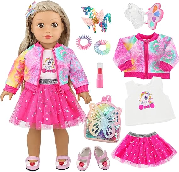 18 Inch American Doll Clothes and Accessories Makeup Set Outdoor Casual Playset for Parent-Child Interaction Birthday Christmas Thanksgiving Day Gift(Not Include Doll)