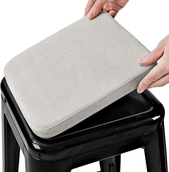 BUYUE Friendly Woven Fabric Magnetic Bar Stool Cushion 1 Piece, Enhanced Anti-Slip Breathable Small Chair Seat Pad for Cafe Bistro Stackable Metal Stool (Square, Light Grey, 1)