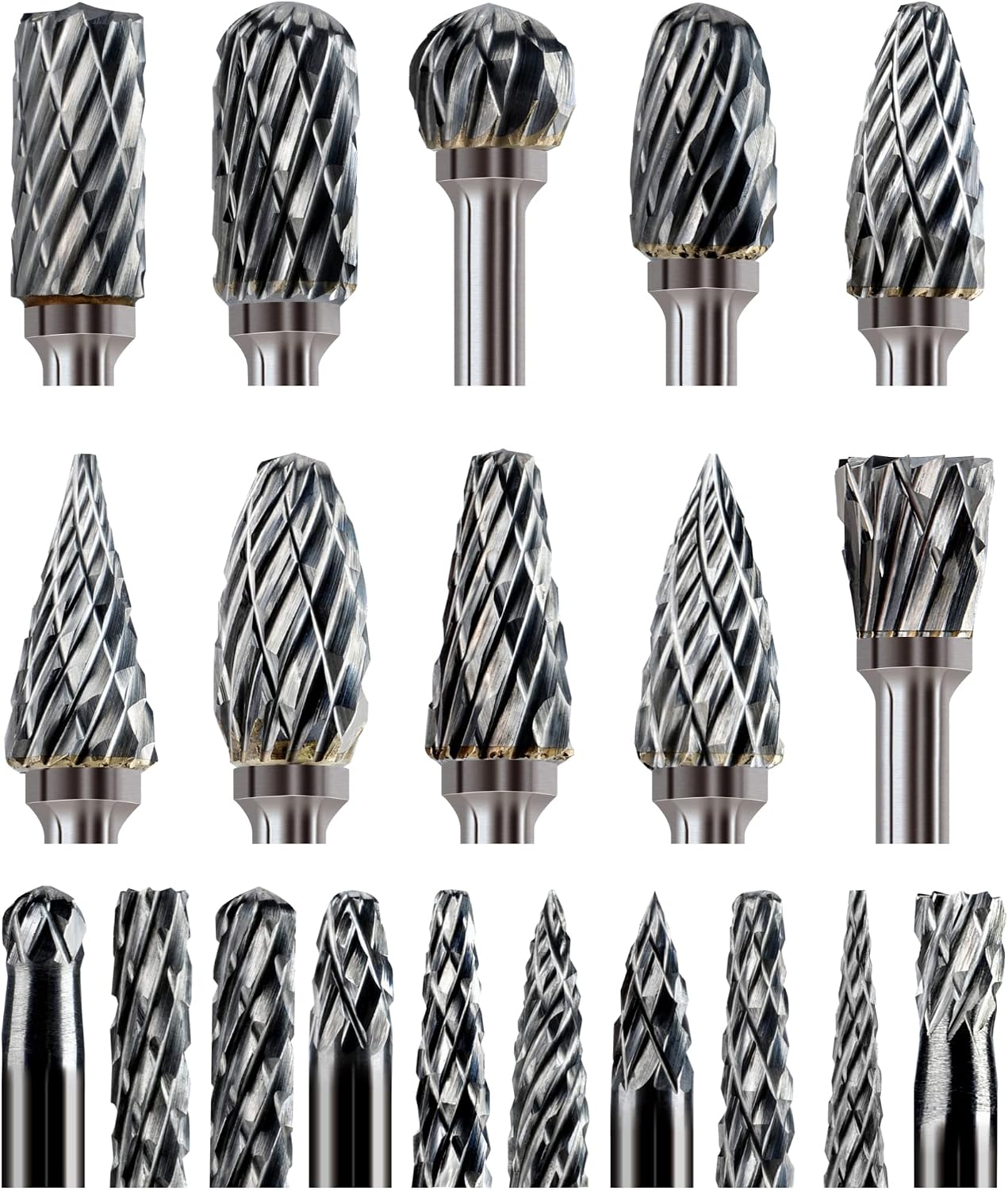 Carbide Burr Set Compatible with Dremel 18" Shank 20PCS Die Grinder Rotary Tool Rasp Bits Wood Carving Accessories Attachments Cutting Burrs Metal Grinding Engraving Porting Double Cut