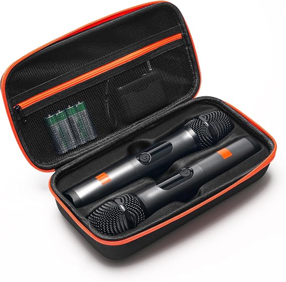 Wireless Microphone Case Compatible with JBL Wireless 2 Microphone, Wireless Mic Case with 2 Zippers Handheld Dual Mic Travel Bag Made of EVA Black Portable Mic Storage Bag for Singing