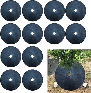 12Pcs Tree Protection Weed Mats, Tree Protection Weed Block Mulch, Weed Barrier Mat Tree Mat, Round Weed Barrier Plant Cover, Weed Mats Covering Ring for Indoor Outdoor Gardens42cm