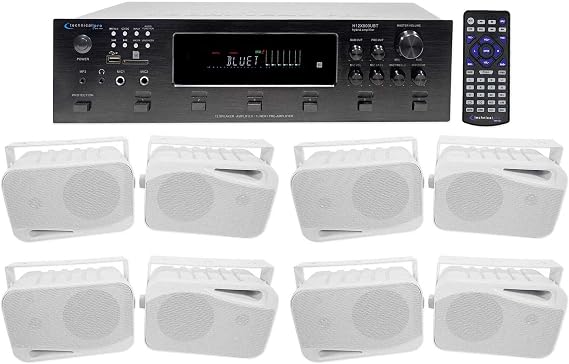 Technical Pro H12X500UBT 6000w 6-Zone 12-Speaker Bluetooth Home Theater Receiver Receiver Bundle with Pair Rockville HP4S-8 4" Outdoor/Indoor Home Theater Speakers w/Swivel Bracket