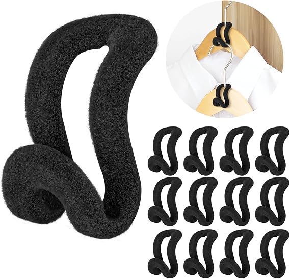Mlici 60 Pack Velvet Space Saving Hanger Connector Hooks for Closet, Black