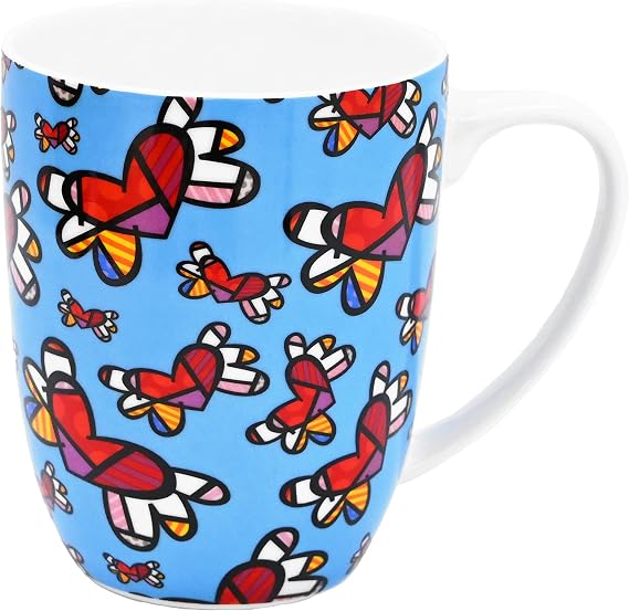 Britto Romero Bone China Coffee Mug, 16.8 oz, Love Is In The Air, Flying Hearts Artwork Design