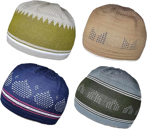 4 Color Muslim Beanie Skull Cap AMN055 Islam Kufi Hat Crochet Taqiyah Takke