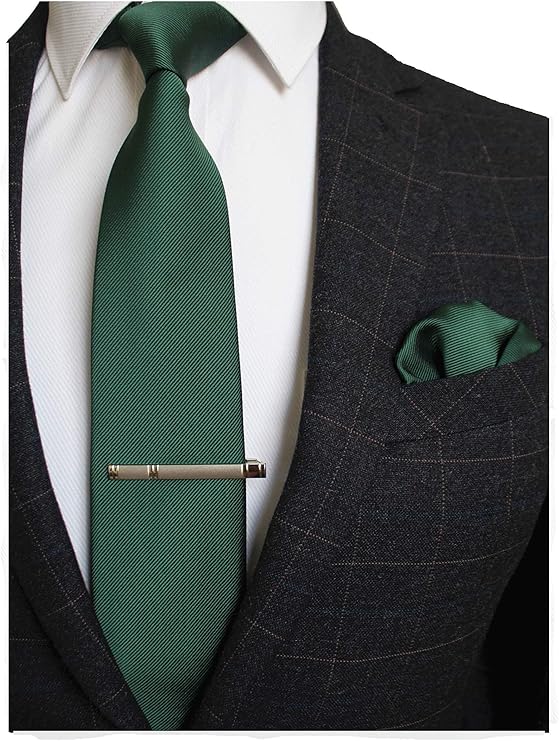 RBOCOTT Solid Color Tie and Pocket Square, Tie Clip Set for Men