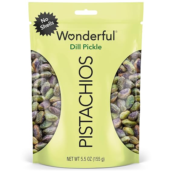 Wonderful Pistachios No Shells Dill Pickle Nuts, 5.5 Ounce Resealable Bag, Protein Snacks, Gluten Free, Healthy Snacks