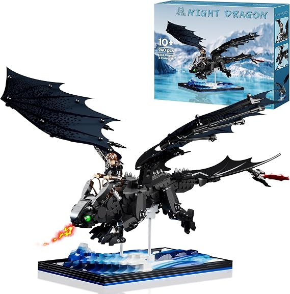 VEPOWER Night Dragon Building Kit for Boys Aged 10+ | Buildable Fantasy Dragon Toy Set & Home Decor Display Model, Creative Birthday Gift for Teens & Adults, 940 Pieces