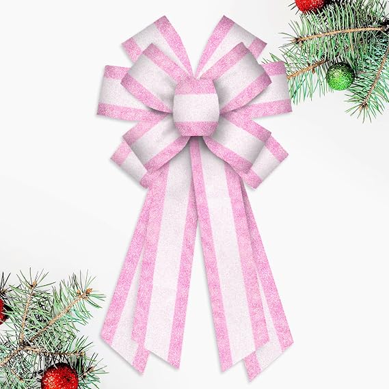 Luxury Glittery Pink and White Valentines Day Wreath Bow - Extra Large Christmas Decor for Front Doors, Holiday Trees & Festive Indoor Outdoor Decorations, 11.42x20.87 Inch