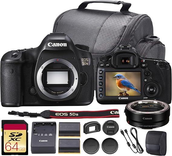 Canon EOS 5DS DSLR Camera Bundle | 50.6MP Full-Frame Sensor, High-Resolution Imaging, Advanced AF System & Dual DIGIC 6 | For Studio & Landscape Photography (0581C002) + 64GB Card + Adapter EF-EOS R +