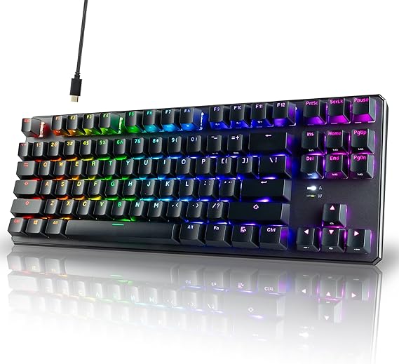 TECWARE Phantom+ 87 Key RGB Mechanical Gaming Keyboard, Black | TKL Thocky Creamy Keyboard, Hot Swappable, Double Shot ABS Keycaps, Wired USB-C, N-Key Rollover | Wraith Red Linear Switch