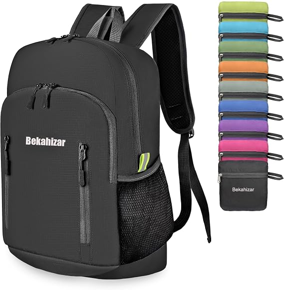 20L Ultra Lightweight Backpack Foldable Hiking Daypack Rucksack Water Resistant Travel Day Bag for Men Women Kids Outdoor Camping Mountaineering Walking Cycling Climbing (Black)
