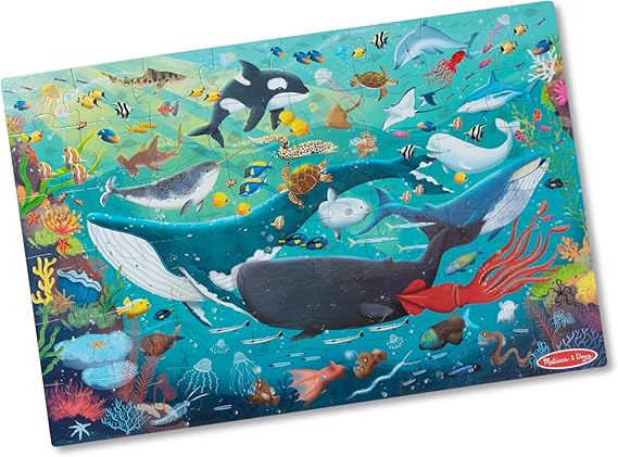 Melissa & Doug Underwater Jumbo Floor Puzzle 48-Piece Ocean Animal Toy | 48 Wipe-Clean Pieces, 3x2 Feet, Ocean Animal Scene and Illustrated Guide, Floor Puzzle Play, Preschool Toys for Kids, Ages 3+