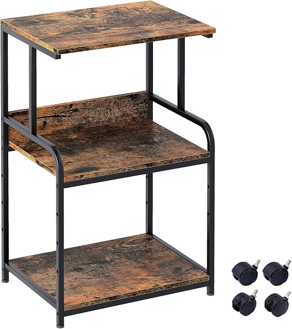 Garden 4 you 3-Tier Printer Stand Printer Table with Wheels Metal Printer Trolley Printer Shelf for Office Home School and Study Printer Cabinet for Fax Copier Scanner (Wood Colour)