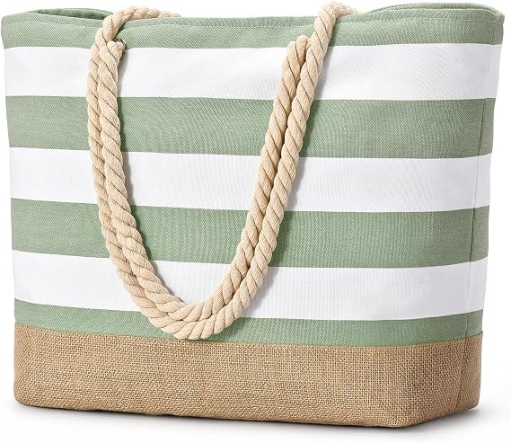 Becokan Beach Bags for Women Large Canvas Beach Tote Bag Beach Bags Waterproof Sandproof Swim Pool Bag Travel Essentials