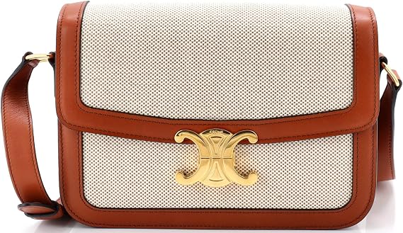 Pre-Loved Triomphe Shoulder Bag Canvas with Leather Medium, Neutral
