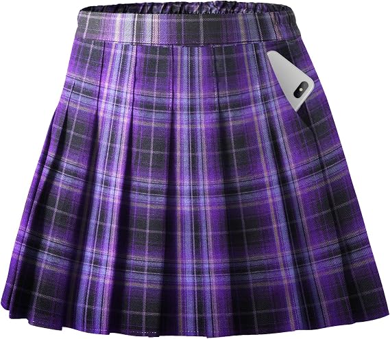 Toddler Little & Big Girl's High Waist School Uniform Elastic Waist Pleated Skirt with Shorts, US 2 Years - 14 Years
