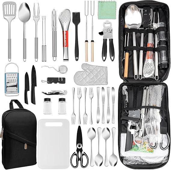 35 Pcs Camping Cooking Utensil Set, Stainless Steel BBQ Kit with Bag