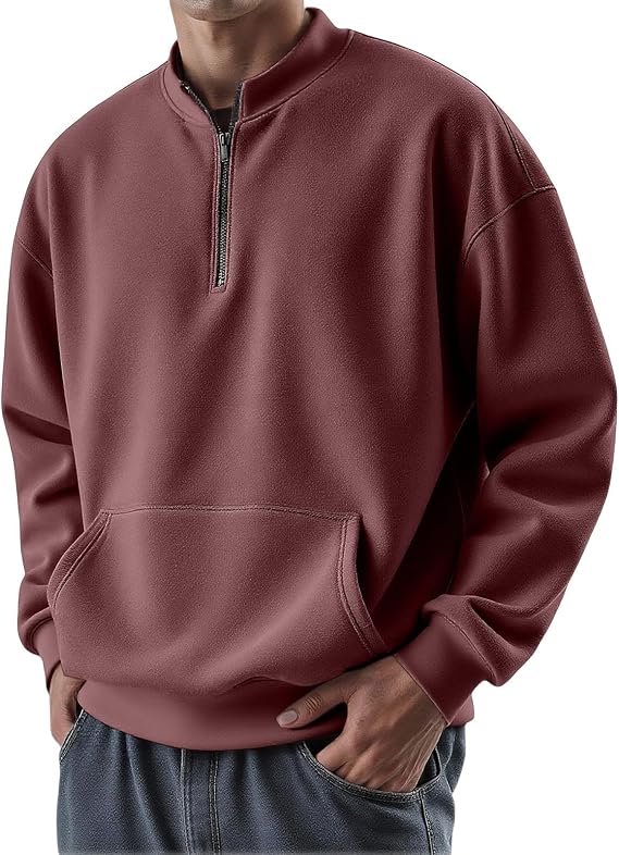 ZYXTIM Quarter Zip Pullover Mens Casual Sweatshirts Big and Tall Long Sleeve Lightweight Fashion Tops Mock Neck Polo Shirts