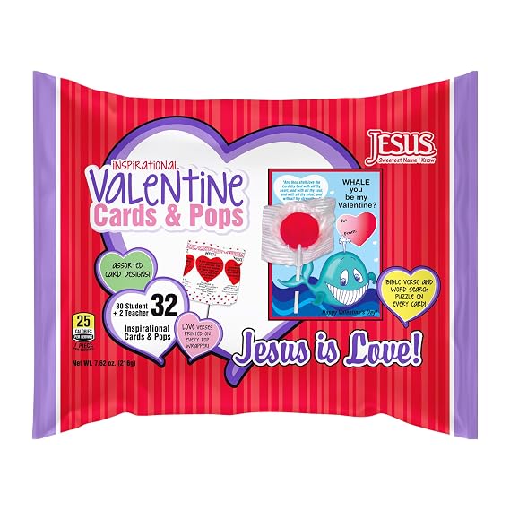 Scripture Candy, Valentine's Day Cherry Flavored Pops and Cards Bag, 30 count