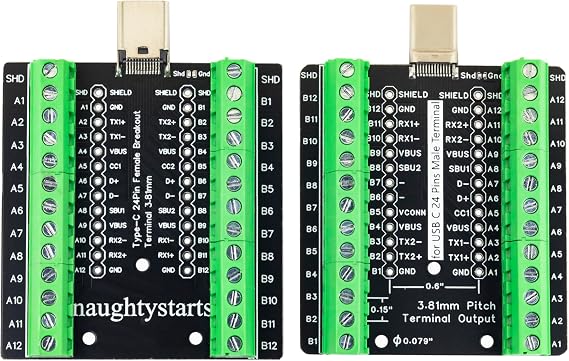 USB Type C Breakout Board Male and Female Plug 24 Pin Full Pins 2 Types Output with 0.15" Terminal Connector