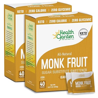 Health Garden Monk Fruit Sweetener, Classic - Non GMO - Gluten Free - Sugar Substitute - Kosher - Keto Friendly 40 Packets 2 pack