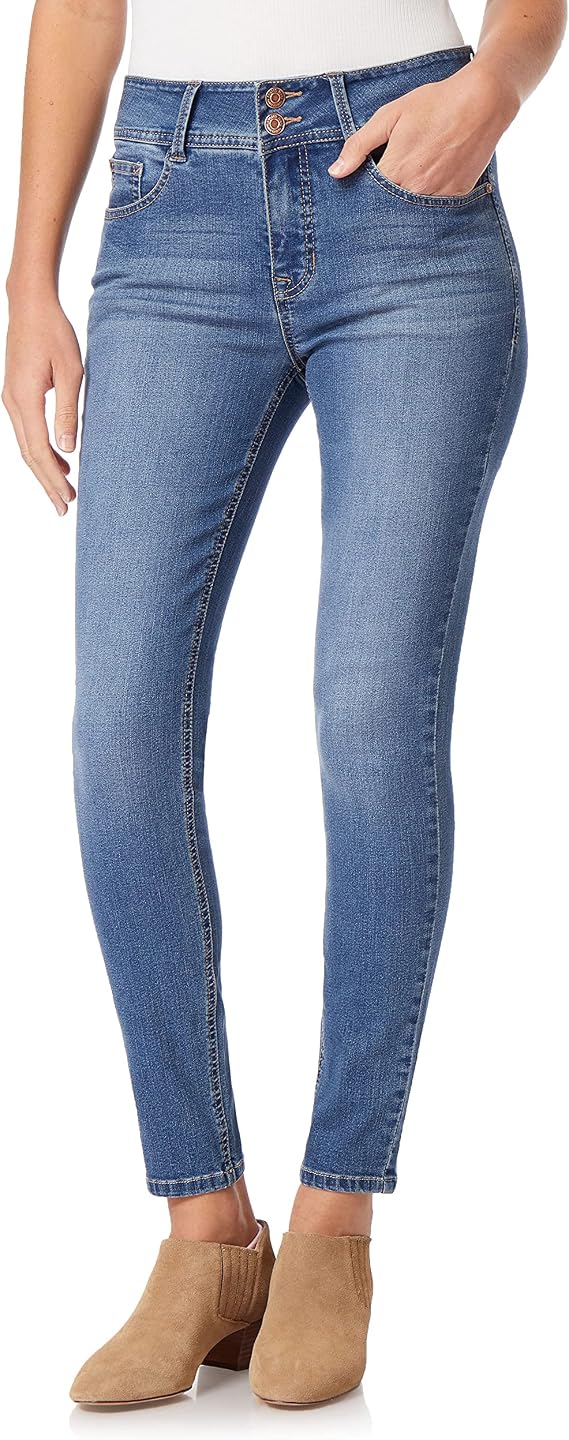Angels Forever Young Women's Curvy Skinny Jeans | Mid-Rise Waist, Stretch Denim, Contour Waistband, 5 Pockets, Trendy, Versatile, Flattering Classic Skinny Fit, Color Options