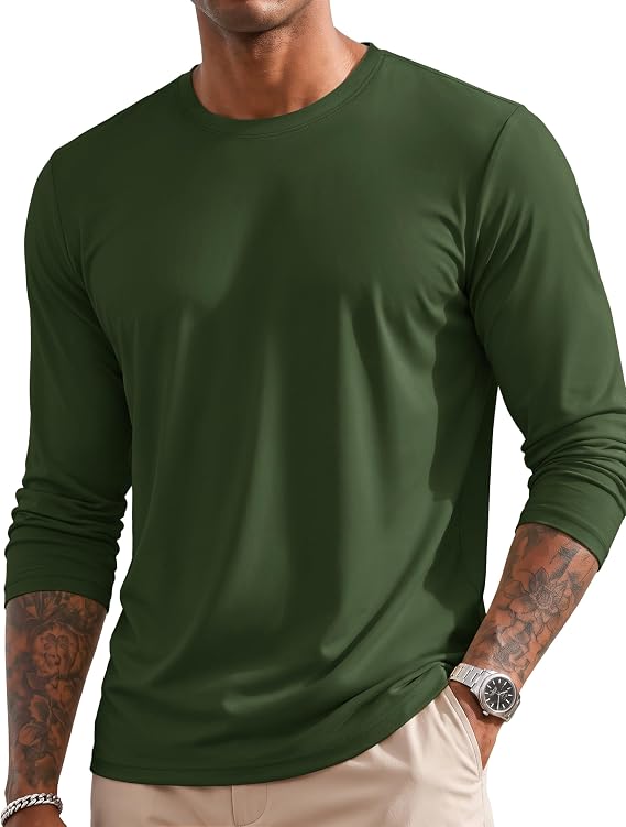 MAGCOMSEN Men's Long Sleeve Cotton Shirts Crewneck Plain Casual T-Shirt