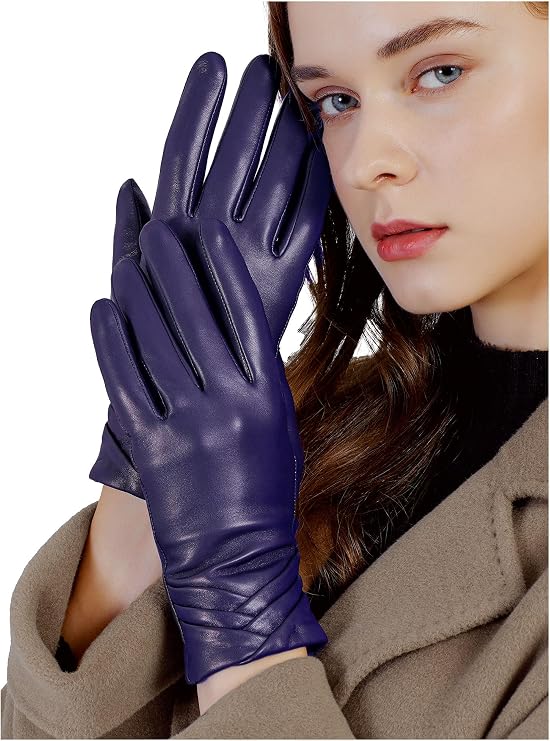 GSG Chrome-Free Genuine Leather Gloves for Women Winter, Touch Screen Texting Driving Gloves, Warm Wool Lined, Cold Weather