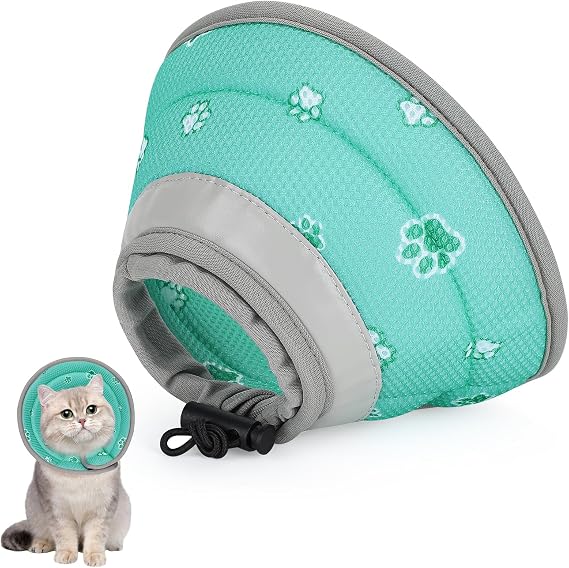 Cat Cone Collar Recovery Cone of Shame Adjustable Soft for Cats Small Dogs Pet After Surgery, Lightweight Elizabethan Cones for Cats Kittens Puppies Protective M 8.7-12inches Green