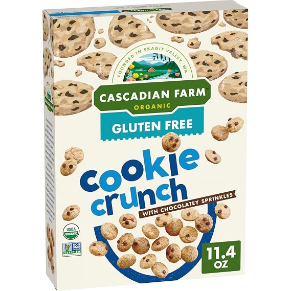 Cascadian Farm Organic Cookie Crunch Cereal, Gluten Free, 11.4 oz | Cookie Flavor with Chocolatey Sprinkles; Non-GMO Project Verified and USDA Organic; 17g Whole Grain per Serving, 11.4 oz