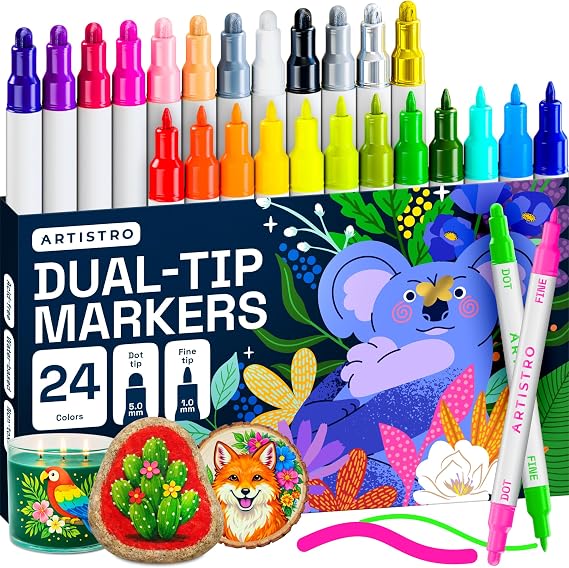 ARTISTRO Mixed Colors Dual-Tip Acrylic Paint Marker Pens - Set of 24