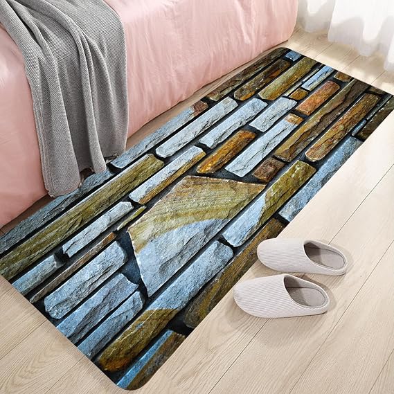 Bathroom Anti-Slip Bath Mat Retro Stone Wall Entry Mat 47x17 in