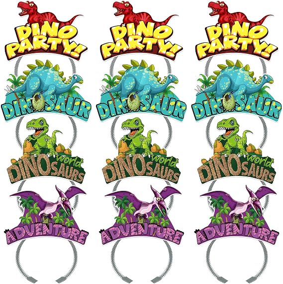 KKBES 24 Pieces Dinosaur Headbands, Dinosaurs Birthday Party Headband, 4 Patterns
