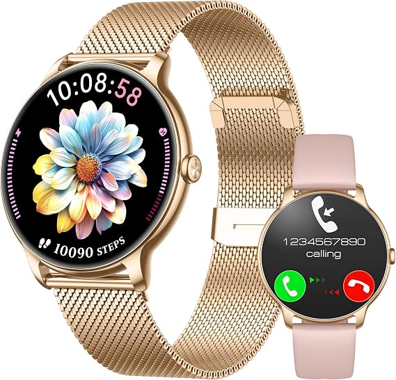 Smart Watch for Women, 1.32" AMOLED, 2 Bands - Gold