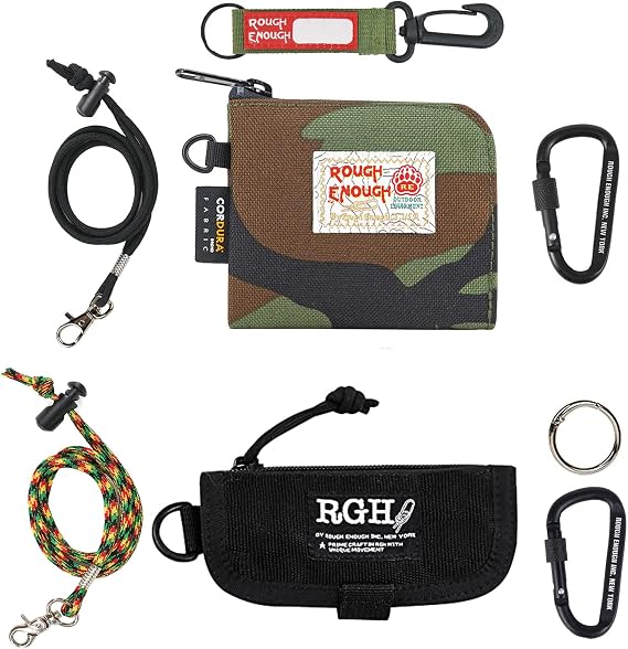 Rough Enough Coin Purse Key Holder Card Wallet EDC Pouch for Men with Keychain Lanyard Bundle Set
