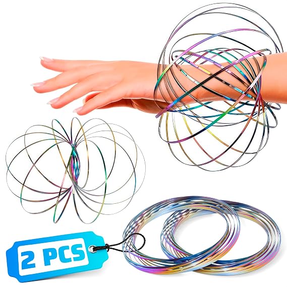 2 Pcs Kinetic Flow Ring Spinner, 5.1", Stainless Steel (Multicolor)